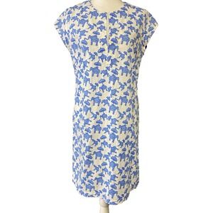 Three Islands Dress Womens M Blue White Elephant Print Shift Cotton Short Sleeve